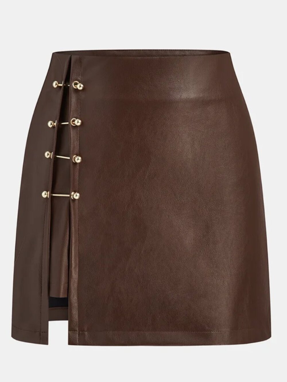Commense Leather Metal Detail Mini Skirt